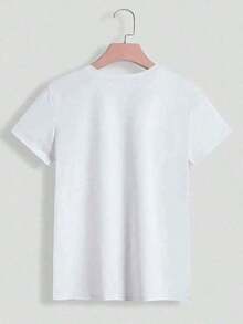 1pcs, Haut été,High-Quality,-Spring And Summer Women's Black Pattern Tees, Cute Casual Cartoon Character Letter Slogan Pattern Girls Shirt, Theme Park Travel Clothing, Elegant And Decent, Travel And Tourism, Round Neck Fashion Short Sleeve Tops-Couple Style,Bachelorette Outfit,Summer Tops For Women And Men,100% Cotton,It Is The Perfect Choice For Holiday Celebrations Such As National Day, Victoria Day, And Other Party Occasions - 白色 - 查看 3
