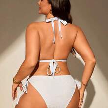 Swim  Plus Size Shell Details Halter Neck Bikini Set For Summer Beach Vacation - Albaricoque - Ver 3