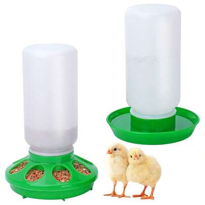 雏鸡喂食器和饮水器套装 – 1升雏鸡喂食器，1升鸡用饮水器 – 防漏雏鸡喂食器和饮水器套装，悬挂式雏鸡饮水器，耐用鸡用喂食器和饮水器组合，适用于鸡、鸭和鹌鹑 – 孵化器入门套装