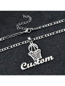 Customized Stainless Steel Basketball Net Sports Letter Name Necklace, Gift For Friends And Couples - Multicolor - View 2