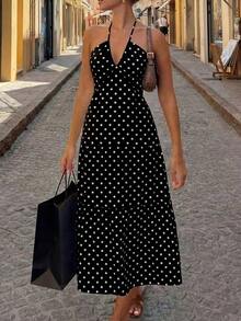Women Midi Dresses - Black and White - View 3