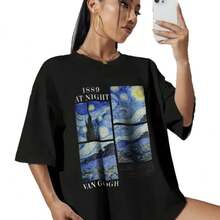 Camiseta de Mujer a la Moda con Estampado de Cielo Estrellado - Camiseta Casual de Manga Corta y Cuello Redondo de Algodón Puro con Estampado de Letras 1889 - Blanco - Ver 5