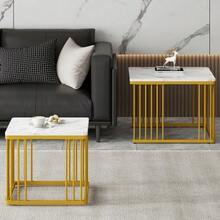 (WF326269AAW Makeover) Set Of 2 High-Gloss Square Coffee Tables With Marble Effect, Nesting Tables With Gold Legs, 60*60*45cm And 45*45*40cm, Versatile Use - White - View 5
