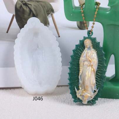 Molde de silicona DIY para llavero con Virgen María y ángel, molde de resina para accesorios de joyería y llavero de encanto de teléfono