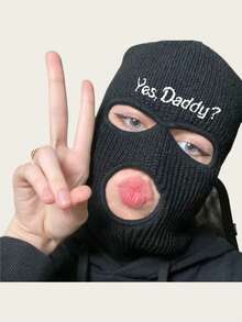 1pc Yes Daddy Ski Mask, Knitted Warm Three-Hole Hat, Cycling And Cold Protection - Three Holes YES - View 8