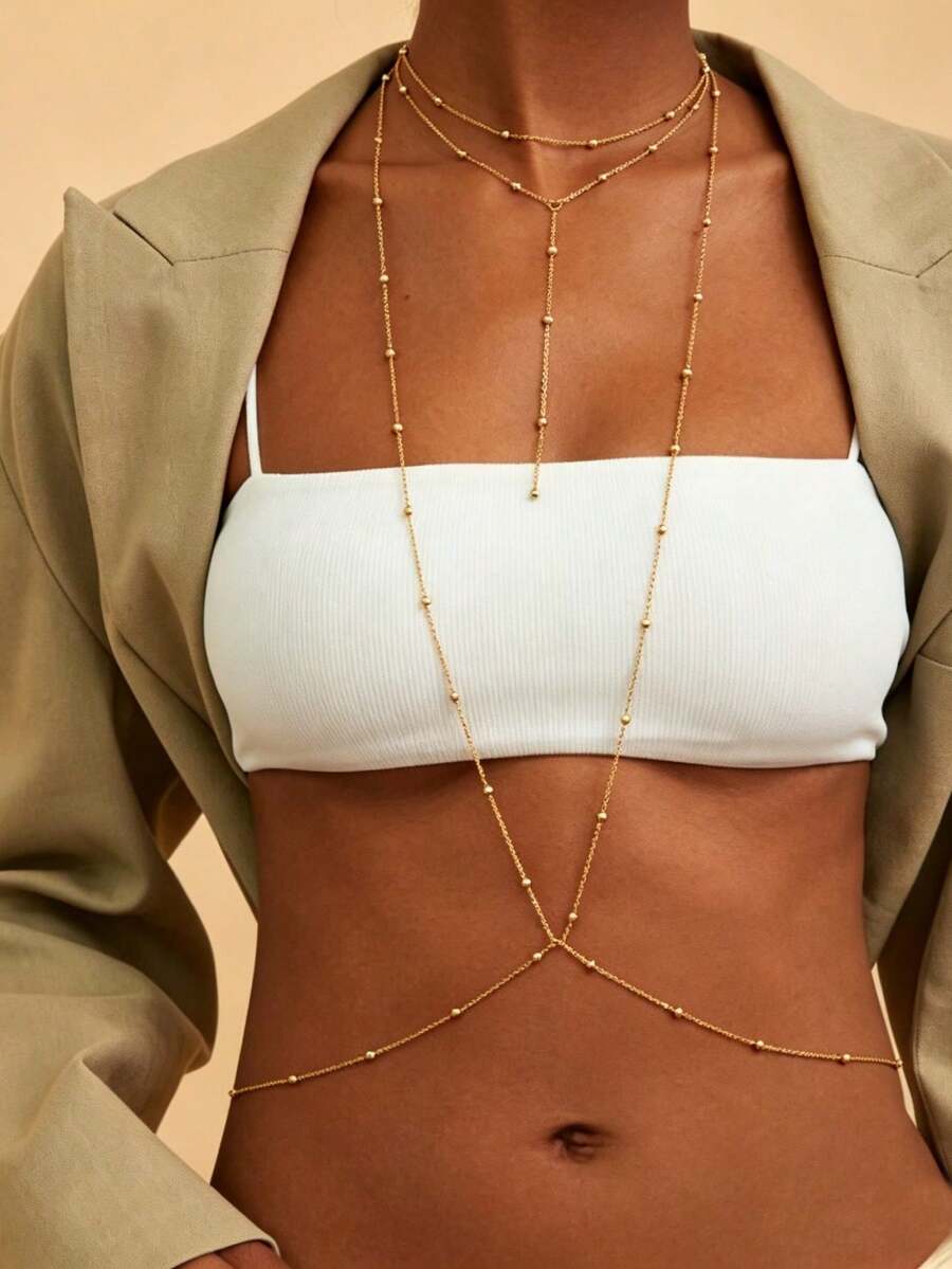 1 pieza Cadena dorada para el Body, joyería de moda para el Body, adecuada para fiestas y vacaciones - Dorado - Ver 1