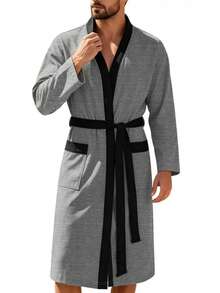 1件-华夫格提花浴袍桑拿服薄款睡袍长款情侣家居服酒店水疗休闲浴袍-居家和外出均可穿着-送给自己/朋友一份高档且隆重的圣诞节/新年/父亲节礼物。 - 彩色 - 查看 4