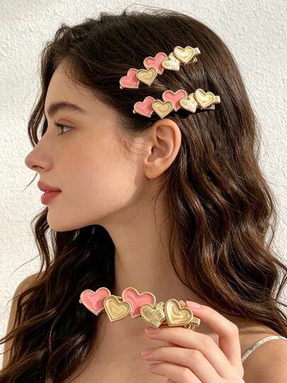 1 pieza Clip lateral de metal con forma de corazón, accesorio para el cabello para uso casual diario/fiesta de vacaciones/novia de boda/dama de honor