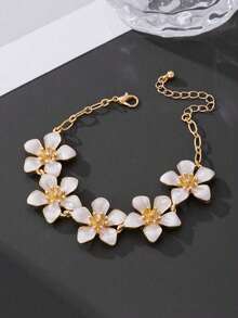 1pc Delicate Cherry Blossom Anklet, Oil-Drip Floral Design, Niche Vacation Style Versatile Children's Anklet - White - View 2