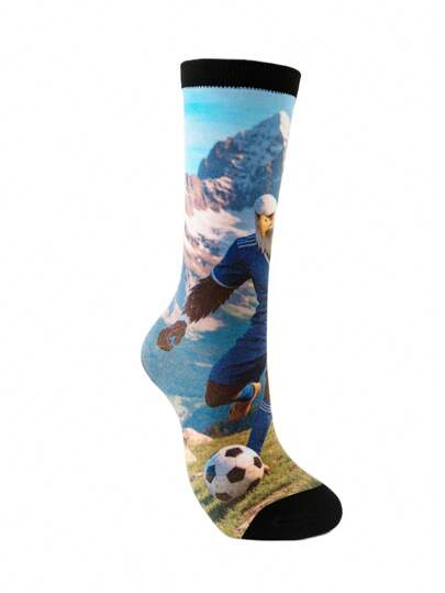 1 par de calcetines deportivos hasta el tobillo para hombres con elementos de fútbol de la Copa del Mundo de EE. UU. y águila, calcetines de novedad coloridos como regalo
