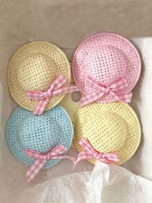 2/4-Piece Set Of Fresh Bow Woven Straw Hat Hair Clip Mini Cute Hair Accessory (Random Color) - Multicolor - View 2