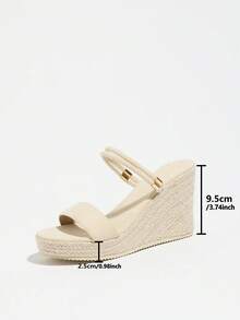 Women's Wedge Thick Bottom Sandals, Woven Straw Rope, Minimalist Strap Two-Way Wear Round Toe High Heel Slides,Summer Sandals - Apricot - View 16