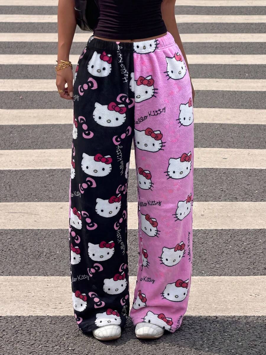SANRIO 1件 Hello Kitty 女款長褲，毛絨保暖舒適可愛，秋冬款 - 彩色 - 查看 1