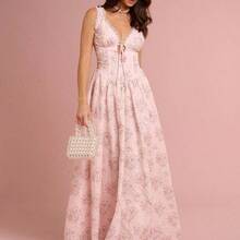 Spring/Summer Romantic Women Yellow Floral Print Hollow Out Embroidery Lace Stitching Sleeveless Maxi Dress,Sweet&Elegant For Birthday&Holiday Party&Sweet Date Night&Daily Commuting&Vacation&Afternoon Tea&Garden Parties,Summer Outfits For Women,Sun Dresses For Women - Amarillo - Ver 4