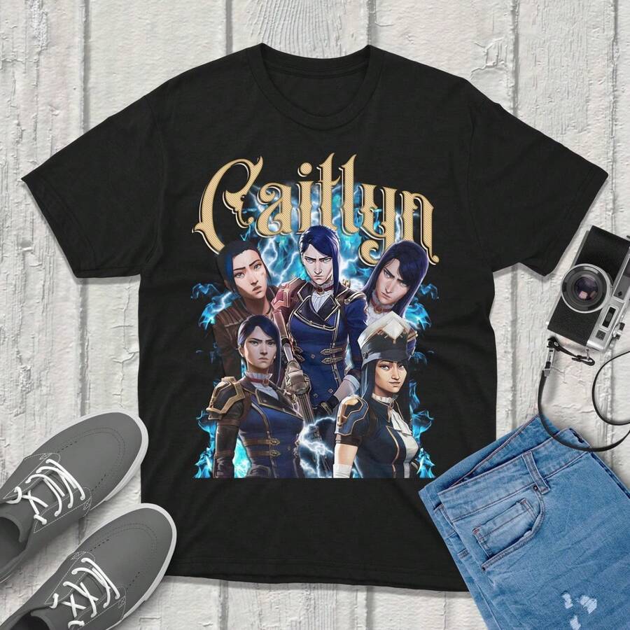 Caitlyn Arcane Shirt UniS1ex fan merch lol MercH1andise.JPG - Negro - Ver 1