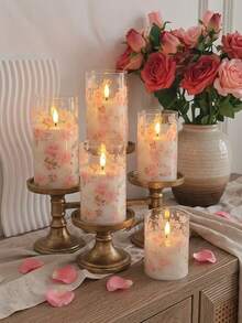 3/6-Piece Transparent Rose Pattern Flameless LED Pillar Candles | Remote Control & Battery Powered | 3D Dimmable Flickering Warm Wick | Romantic Atmosphere Lamp For Photos | Festival, Home & Room Decoration | Diameter 3 Inches * Height 4/5/6 Inches - 暖白光 - 查看 2