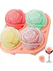 4-Cavity Rose Shaped Silicone Ice Cube Tray With Lid, 3D Rose Ice Ball Maker Mold, Suitable For Whiskey Cocktails And Romantic Occasions - Multicolor - View 6