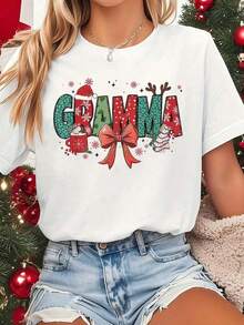 Camiseta a juego de Navidad con lazo coqueta, abuela, Papá Noel y reno - Blanco - Ver 1