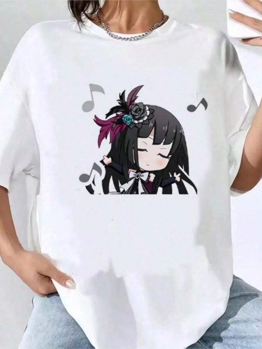 Camiseta de Anime Japonés BanG Dream para Mujer, Tops de Verano, Camisetas de Cuello Redondo, Ropa de Mujer, Streetwear, Camiseta de Manga Corta, Ropa Y2k, Camiseta, Camisa - Negro - Ver 1