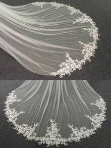 1 Pc Cathedral Length(118inch) Lace Floral Wedding Bridal With Metal Comb Bride Party White Ivory Fall Clothes Women - 多色的 - 查看 3