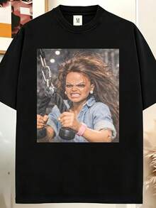 Camiseta casual de manga corta con estampado y cuello redondo para hombre, tela ligeramente elástica, adecuada para todas las estaciones, blusas para mujer, playeras de mujer, blusas casuales para dama, tops, ideal para fiestas y uso diario, perfecta para vacaciones y momentos de ocio, excelente para fiestas y vacaciones en familia. - Negro - Ver 1