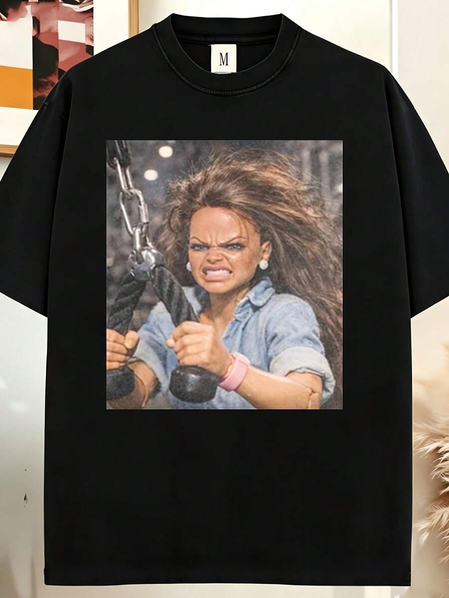 Camiseta casual de manga corta con estampado y cuello redondo para hombre, tela ligeramente elástica, adecuada para todas las estaciones, blusas para mujer, playeras de mujer, blusas casuales para dama, tops, ideal para fiestas y uso diario, perfecta para vacaciones y momentos de ocio, excelente para fiestas y vacaciones en familia. - Negro - Ver 1
