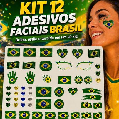 Adesivo de Rosto Com Strass Brilhante, Decoração de Maquiagem para Festa de Festival de Música DIY, Jogos, Copa Do Mundo, Brasil, Bandeira Do Brasil, Jogos Decoração, Adequado para Olhos, Rosto e Corpo