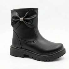 Fleca Girls' Boots With Bow, Rhinestones, Lug Sole, Comfortable, Casual, Party, Black And Off-White - Black - View 3