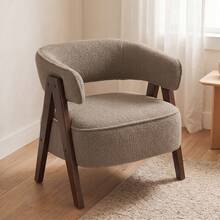 HOMCOM Modern Tub Chair, Sherpa Fleece Accent Chair, Upholstered Armchair With Solid Wood Legs And Steel Frame For Living Room Bedroom, Light Brown - Brown - View 1
