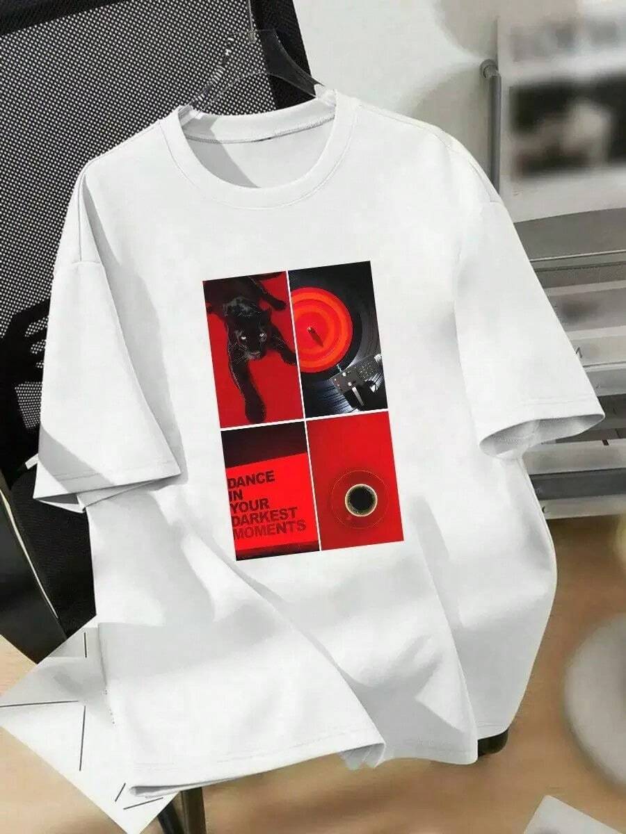 Camiseta de manga corta de algodón puro, única, moderna, retro, de nicho, de alta gama, estampada, nueva para el verano, ropa casual para mujer. - Negro - Ver 1