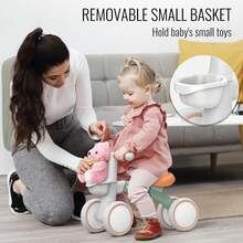 Umatoll Bicicleta de Equilibrio para Bebés de 1 año Niños y Niñas, Bicicleta Sin Pedales con Asiento Ajustable, Regalo de Primer Cumpleaños, Juguete para Bebé 12-24 Meses, Cestaíble, Verde - Rosa - Ver 3