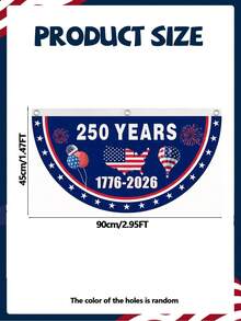 2面美国国旗250周年纪念旗帜,尺寸:1.5英尺 x 3英尺。1776-2026美国独立日半扁平扇形旗。适用于7月4日独立日户外装饰、爱国主题户外花园、家庭聚会装饰和门廊装饰。 - 多色 - 查看 4