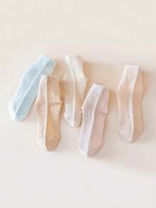 5 Pairs Kids Solid Color Socks, Cute Rabbit Design, Breathable Mesh, Unisex Boys Girls Toddler Mid-Calf Socks, Suitable For Daily Wear - Multicolor - View 2