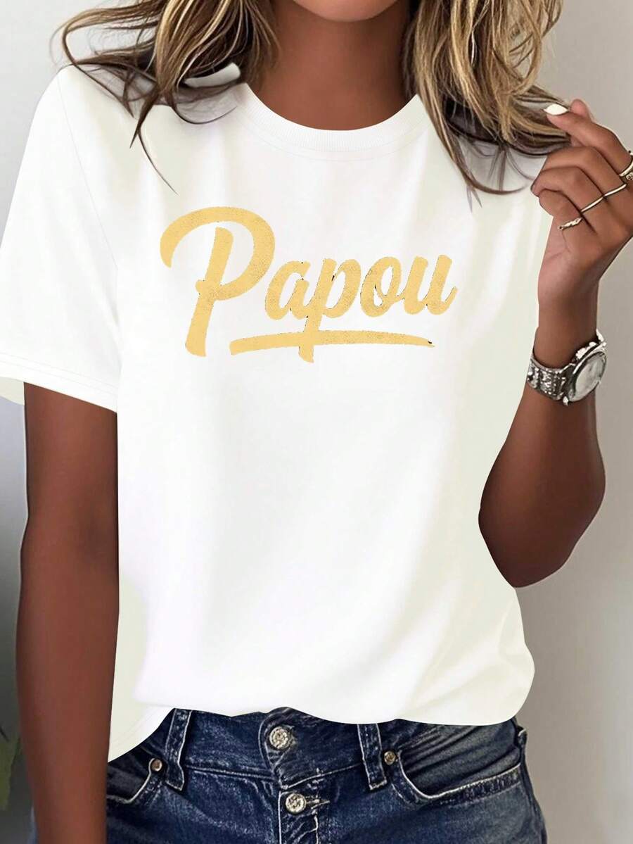 Pura Women's T-Shirt With Vintage Gold Lettering And Papua Print - Soft Round Neck, Ideal For Casual Wear, Parties And Special Events - Machine Washable, Comfortable And Easy To Wear - 白色 - 查看 1