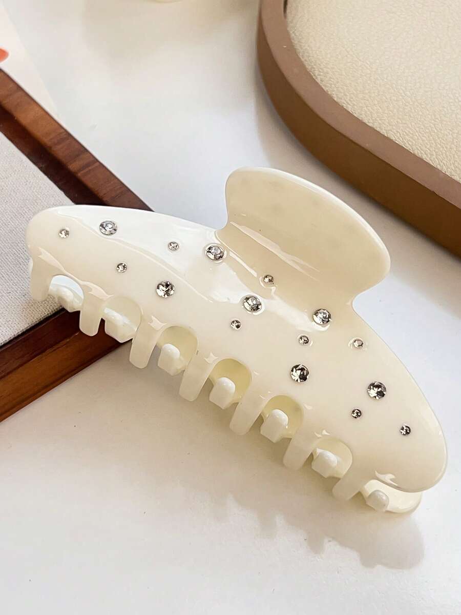 1 pieza Pinza de pelo con decoración de cristal de color blanco crema, pinza de pelo elegante y brillante de gran tamaño antideslizante, pinza de pelo de unicolor brillante, accesorios de pelo para mujer para uso diario y fiestas