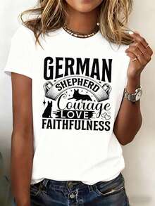 Camiseta de Mujer con Estampado de Pastor Alemán - 100% Casual, Manga Corta, Cuello Redondo, Camiseta Blanca para Atuendos Informales y Eventos Temáticos - Ropa Cómoda para Todas las Estaciones, Ideal para Amantes de Mascotas y Pastores, 180G - [Blanco] - Ver 6