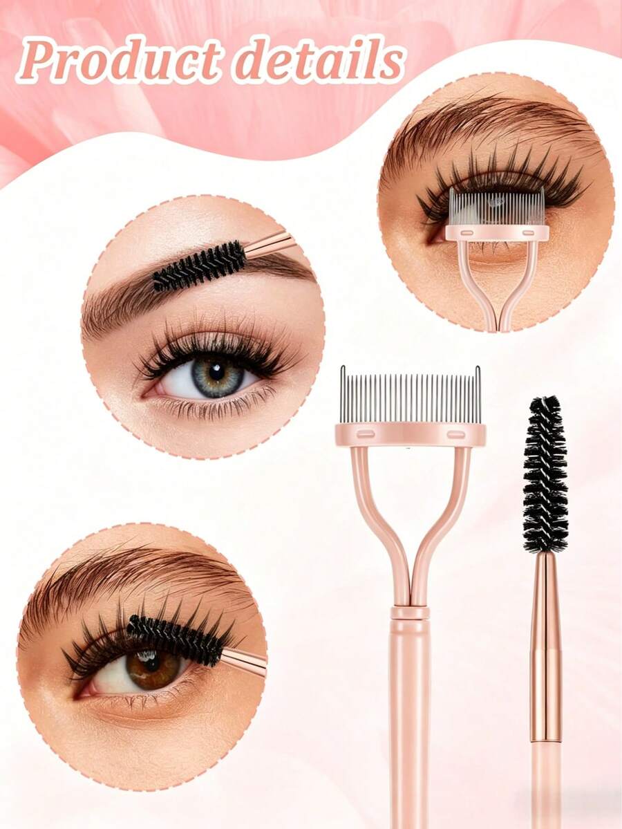 1 lược chải mi hai mặt màu hồng sen: Một đầu chải sâu những sợi mi bị vón cục, đầu kia chải chuốt những sợi mi mảnh và mi dưới - Hoàn toàn đa năng để tạo nên lớp trang điểm mắt hoàn hảo. Cũng có thể được sử dụng như cọ kẻ lông mày, cọ tán phấn mắt và cọ xoắn ốc. - Nhiều màu - Xem 1