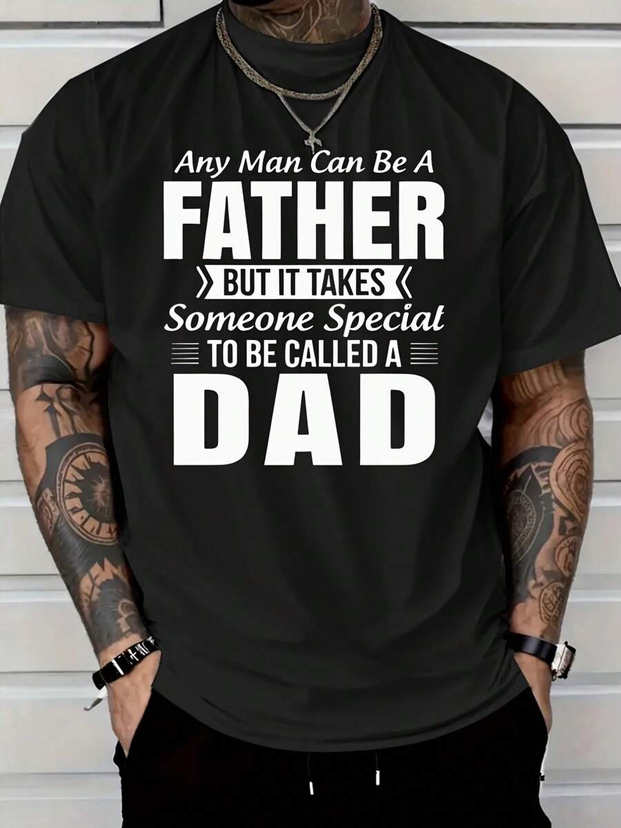 Camiseta con Frase de Papá de LocalMen: Cualquiera puede ser padre, pero se necesita alguien especial para ser llamado papá. Negra con texto blanco, ligera, cuello redondo, para todas las estaciones, informal, para fiestas, playa y deportes, ropa de exterior.|Ropa casual para todas las estaciones, TALLAS GRANDES - Negro - Ver 1