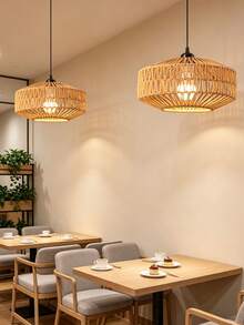 1 chao đèn treo bằng mây kiểu Bohemian, chao đèn tròn đan tay bằng dây thừng, đèn trần trang trí phòng ăn/phòng khách/nhà cho thuê theo phong cách mộc mạc, chao đèn chủ đề tiệc tùng - Hình bán nguyệt - Xem 5