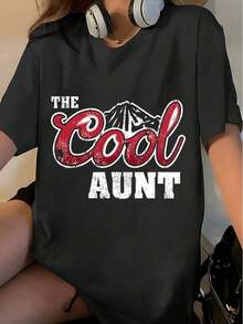 1 camiseta "Cool Auntie", un regalo para mi tía, regalo de camiseta para ella en el Día de la Madre, estilo excelente para hermanas, 180g 100% algodón. - Negro - Ver 6