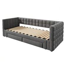 Sofa Bed 90 X 200 Cm, With Square Backrest, Extendable (Up To 180 Cm Queen Size), 2 Drawers, Without Mattress, Beige Color. - Grey - View 8