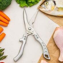 1pc Multifunctional Carbon Steel Kitchen Scissors | Ergonomic Handle, Suitable For Left & Right Hands, Great For Cutting Chicken, Fish, Meat, Detachable Chicken Bone Cutter, Powerful Bone Cutting & Bottle Opener, Easy To Clean Non-Slip Handle - Silver - View 7