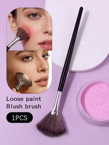 1pc Fan-Shaped Highlighter Brush, Soft Bristles Multi-Purpose Face Makeup Brush For Contouring, Blush, Powder - Black - View 4
