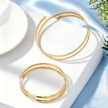 2 piezas Conjunto de brazalete abierto ajustable de doble línea y brazalete de espiral, pulsera de cadena de brazo delgada y minimalista adecuada para vacaciones de verano, fiesta, cadena corporal, decoración de fiesta de baile, regalo para novia - Dorado - Ver 4