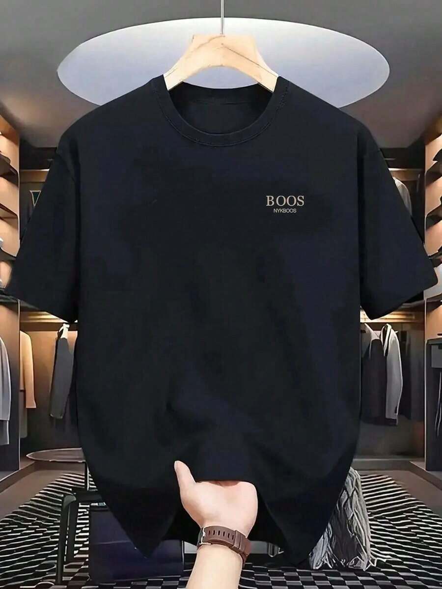 Camiseta hombre cuello redondo y manga corta. Estilo casual con estampados modernos y cómodos. Para hombres y mujeres, estilo pareja, pareja, camiseta de manga corta con estampado de moda - Negro - Ver 1