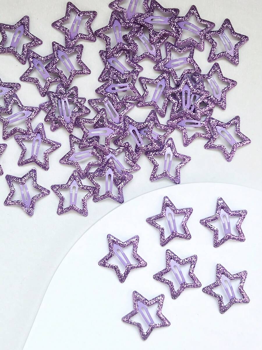 10pcs Colorful Glowing Star Hair Clips, Glow-In-The-Dark Hair Accessories, Fluorescent Bangs Clips, Concert Support Fun Hair Accessories Set - Purple - View 1