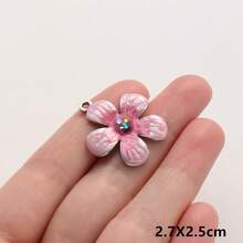 2件套手工粉色和酒红色珐琅吊坠，304不锈钢花卉吊坠，可用于项链、耳环、手链DIY饰品制作，男女皆宜，18K镀PVD，日常佩戴 - Flower - 查看 8