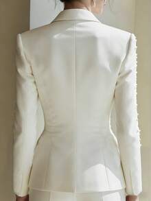 Women's Fashion Everyday Commute Bubble Bead Blazer Jacket, Suitable For Weddings, Dates, Lining For All Seasons White Fall - White - View 3