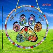 2D Flat - 1pc Charming Dog Paw & Floral Design / Round Acrylic Hanging Decor, Ideal For Home And Garden Decoration, Great Gift For Friends And Family, Seasonal Ornament | Colorful Pattern, Unique Design - Multicolor - View 5