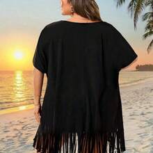 CURVE+ Curve Size US22Music Festival, Seaside Vacation, Bohemia Women's V-Neck Printed Loose Beach Cover-Up Top, Suitable For Summer Beach Vacation Plus Size Bathing Suits Women - Albaricoque - Ver 3